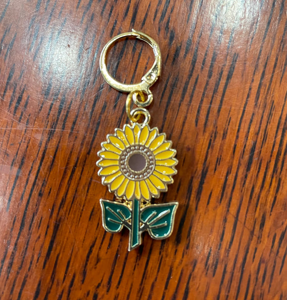 Gold Enamle Sunflower Stitch Marker