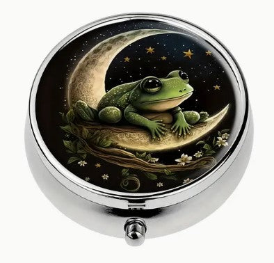 Round Metal Stitch Marker Holder, 3 Sections,Love You To The Moon Frog