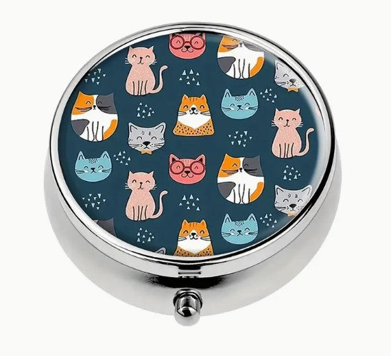 Round Metal Stitch Marker Holder, 3 Sections, Cartoon Cats