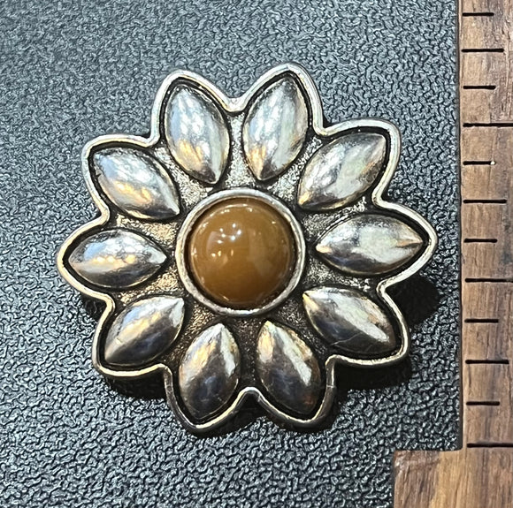 1 1/4 Inch Sewing Shank Buttons Sunflower Silver Tone with Brown Stone center