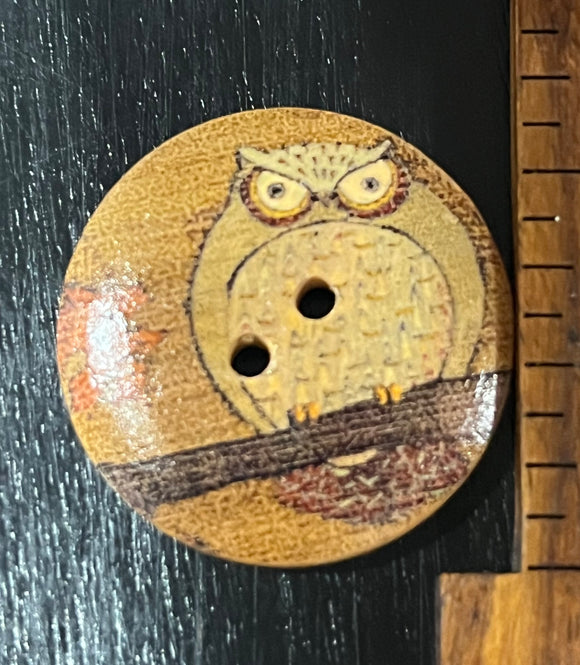 1 1/4 Inch Wood Button Scowly Owl, 2 hole design