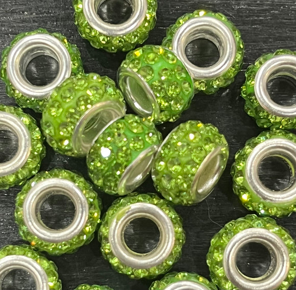 2 piece Rhinestoned Closed Ring Stitch Marker - Lime Green