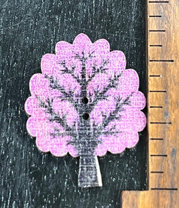 1 1/4 Inch Tall Purple Tree,  Wood Button with 2 holes