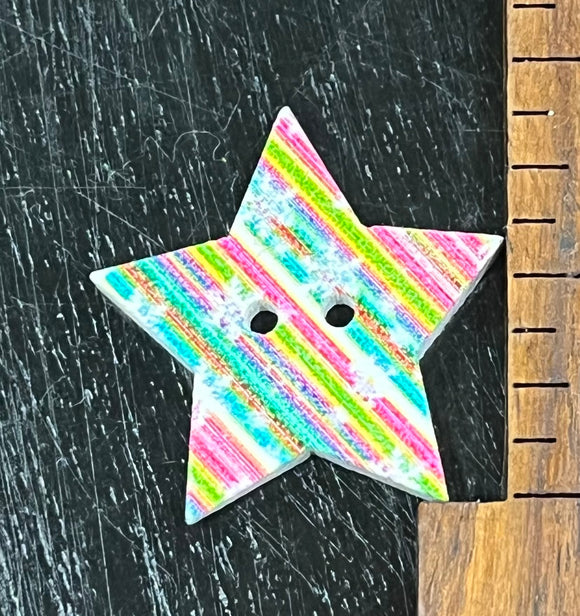 1 Inch Star button with multi-colored stripes, 2 hole design