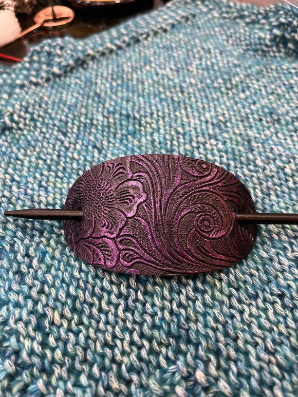 Embossed Leather Shawl Pin in Purple