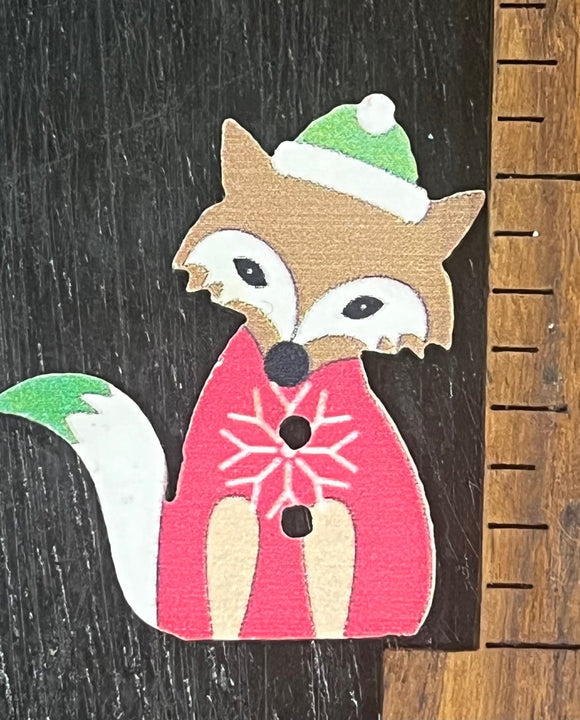 1 1/4 inch Christmas Fox Wood Button