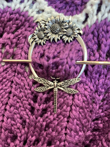 Dragonfly and Sunflowers Shawl Pin