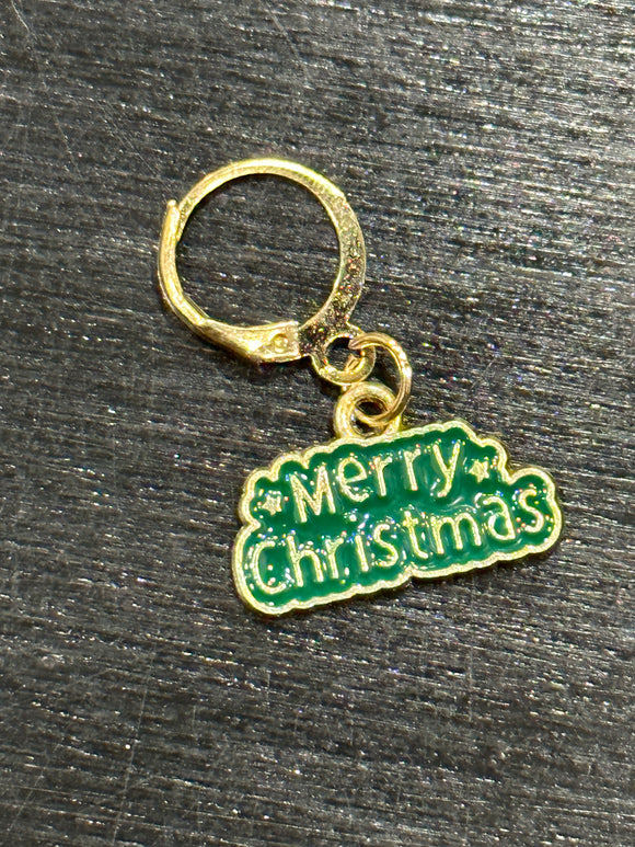 Gold and Green Enamle Merry Christmas Stitch Marker