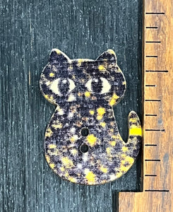 1 1/4 inch Vintage Kitty, Black and Yellow Abstract, Wood Button