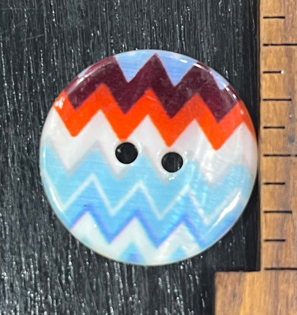 1 Inch Abalone Shell Button with Red, White, and Blue Zig Zag ,2 hole design