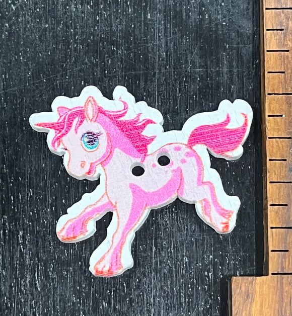 1 3/8 inch Pink Unicorn wood button, 2 hole design