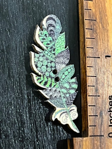 1 1/2 Inch Feather button, Green patterns, 2 hole design