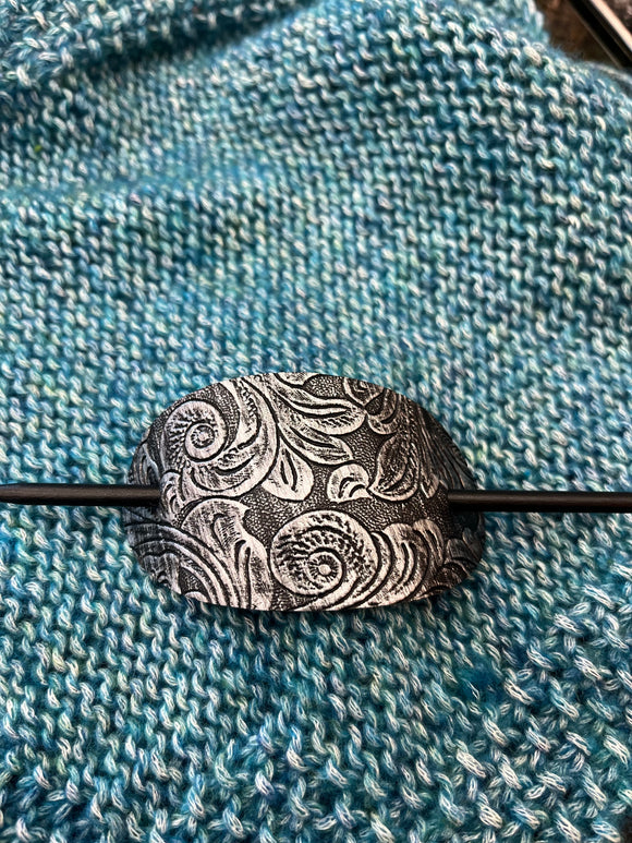 Embossed Leather Shawl Pin in Antiqued Silver