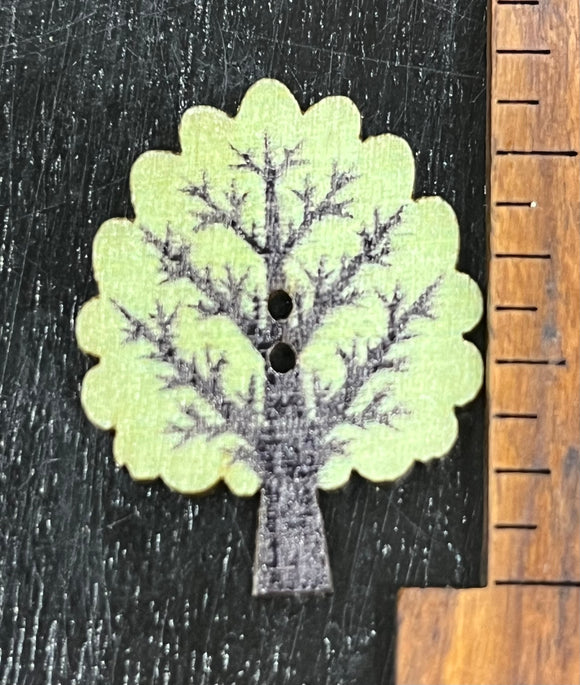 1 1/4 Inch Tall Light Green Tree,  Wood Button with 2 holes