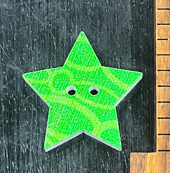 1 Inch Star button with Green design, 2 hole design
