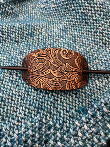 Embossed Leather Shawl Pin in Bronze