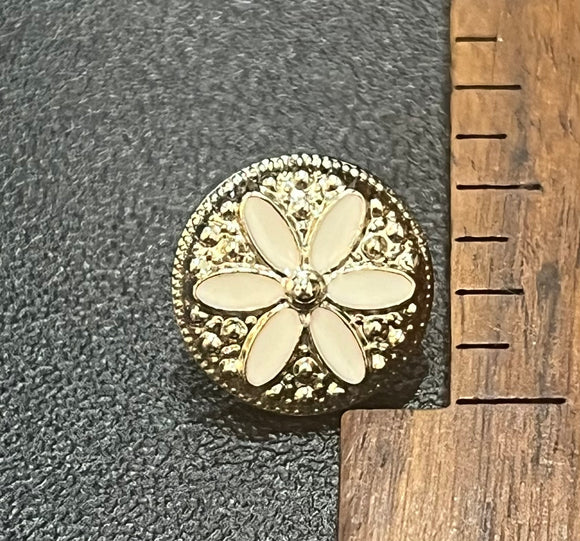 1/2 Inch Gold Colored with White Resin Flower Center, Round, Single Shank Button