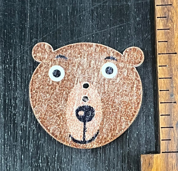 1 inch, Bear Face, 2 hole Wood Button