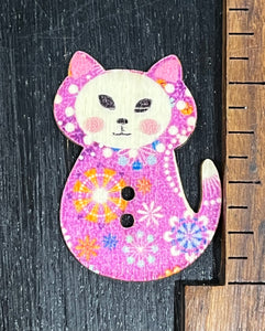 1 1/4 inch Vintage Kitty, Multi-striped pattern, Wood Button