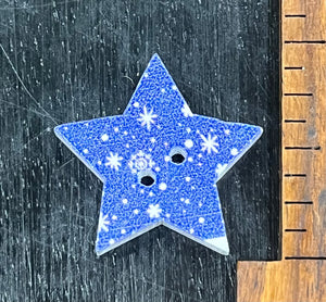 1 Inch Star button, Blue with White Stars, 2 hole design