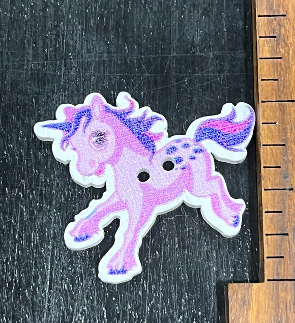 1 3/8 inch Purple Unicorn wood button, 2 hole design