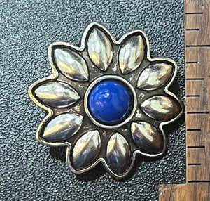 (Copy) 1 1/4 Inch Sewing Shank Buttons  Sunflower Silver Tone with Blue Stone center