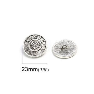 Zinc Based Alloy Sewing Shank Buttons Round Antique Silver Color Flower Carved 23mm Dia