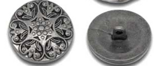 Zinc Based Alloy Metal Sewing Shank Buttons Round Antique Silver Mixed Flower Spring Carved 23mm(7/8") Dia