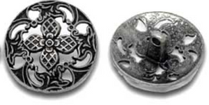 Zinc Based Alloy Metal Sewing Shank Buttons Round Antique Silver Mixed Flower Fall Carved 23mm(7/8") Dia