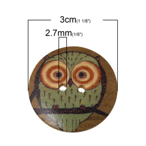 Natural Wood Sewing Buttons Scrapbooking Round At Random Mixed 2 Holes Halloween Owl Pattern1 3cm(1 1/8") Dia