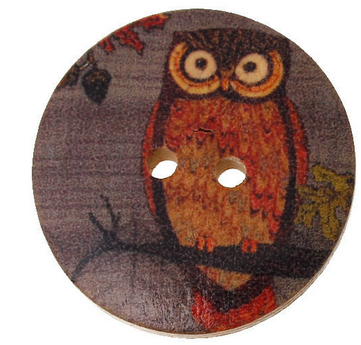 Natural Wood Sewing Buttons Scrapbooking Round At Random Mixed 2 Holes Halloween Owl Pattern 2 3cm(1 1/8