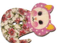 Natural Wood Sewing Buttons Scrapbooking Cat Blush 2 Holes 30mm(1 1/8