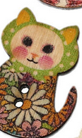 Natural Wood Sewing Buttons Scrapbooking CatGreen Daisy Mixed 2 Holes 30mm(1 1/8