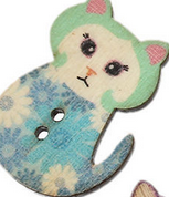 Natural Wood Sewing Buttons Scrapbooking Cat Blue Daisy Mixed 2 Holes 30mm(1 1/8