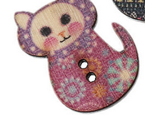 Natural Wood Sewing Buttons Scrapbooking Cat Pink Daisy Mixed 2 Holes 30mm(1 1/8