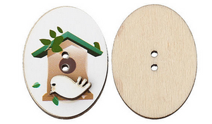 Natural Wood Sewing Button Scrapbooking Oval White Birdcage Pattern 2 Holes 32mm x 24mm(1 2/8"x 1")