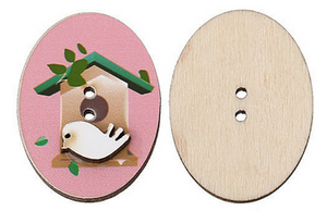 Natural Wood Sewing Button Scrapbooking Oval Pink Birdcage Pattern 2 Holes 32mm x 24mm(1 2/8"x 1")