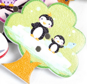 Natural Wood Sewing Buttons Scrapbooking 2 Holes Green Penguin Tree  28mm(1 1/8") x 28mm(1 1/8")