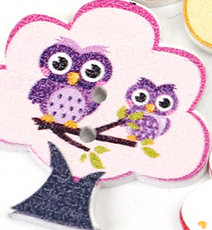 Natural Wood Sewing Buttons Scrapbooking 2 Holes Violet Owl Tree  28mm(1 1/8") x 28mm(1 1/8")