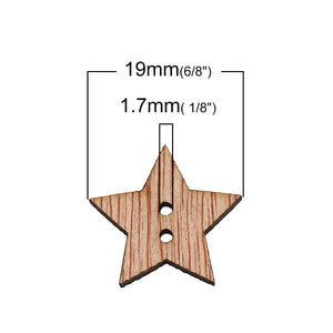 Natural Three-ply Board Sewing Buttons Scrapbooking Two Holes Pentagram Star 19mm( 6/8") x 18mm( 6/8")