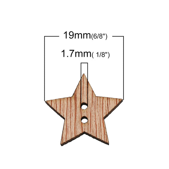 Natural Three-ply Board Sewing Buttons Scrapbooking Two Holes Pentagram Star 19mm( 6/8