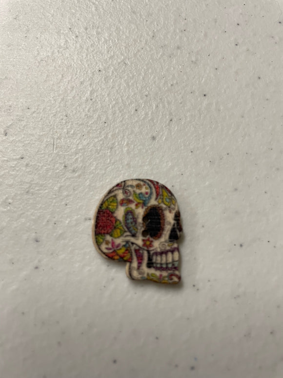 1 inch wooden button, two hole, day of the dead Large sugar skull.