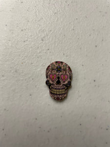 1 inch wooden button, two hole, day of the dead Pink sugar skull.