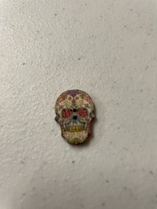 1 inch wooden button, two hole, day of the dead Rose sugar skull.