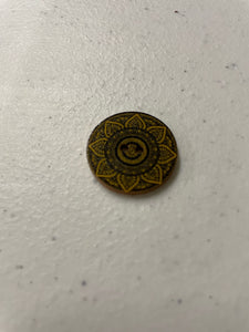 1 inch wooden button, two hole, printed, Karma sunflower