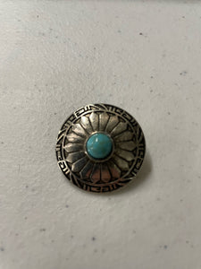 Round turquoise gem flower metal shank button, 1 1/4 inch