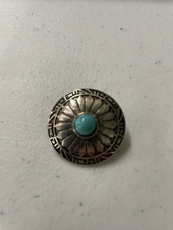 Round turquoise gem flower metal shank button, 1 1/4 inch