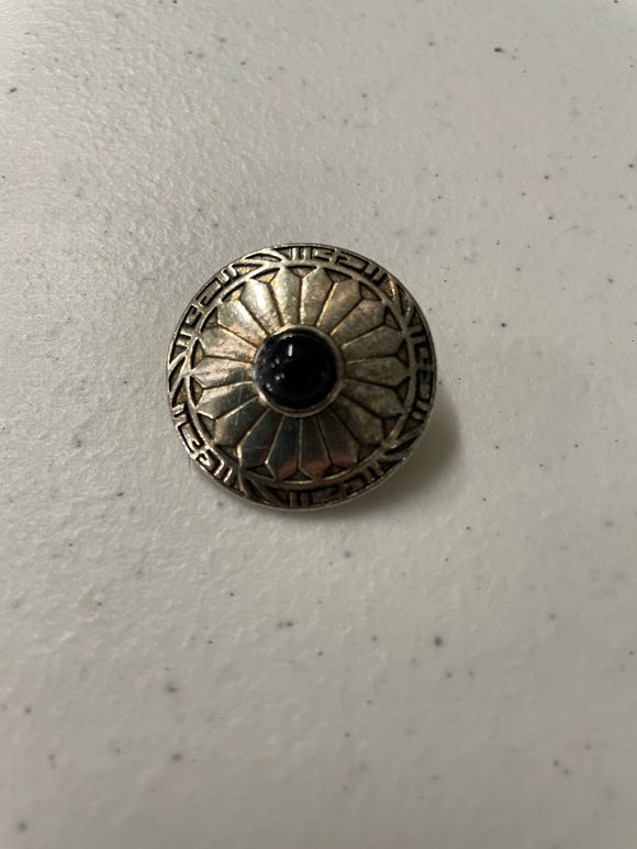 Round onyx gem flower metal shank button, 1 1/4 inch