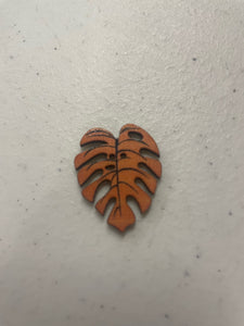 1 inch Shaped wooden button with 2holes. Orange Palm Leaf