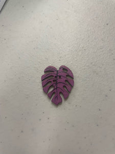 1 inch Shaped wooden button with 2holes. Purple Palm Leaf